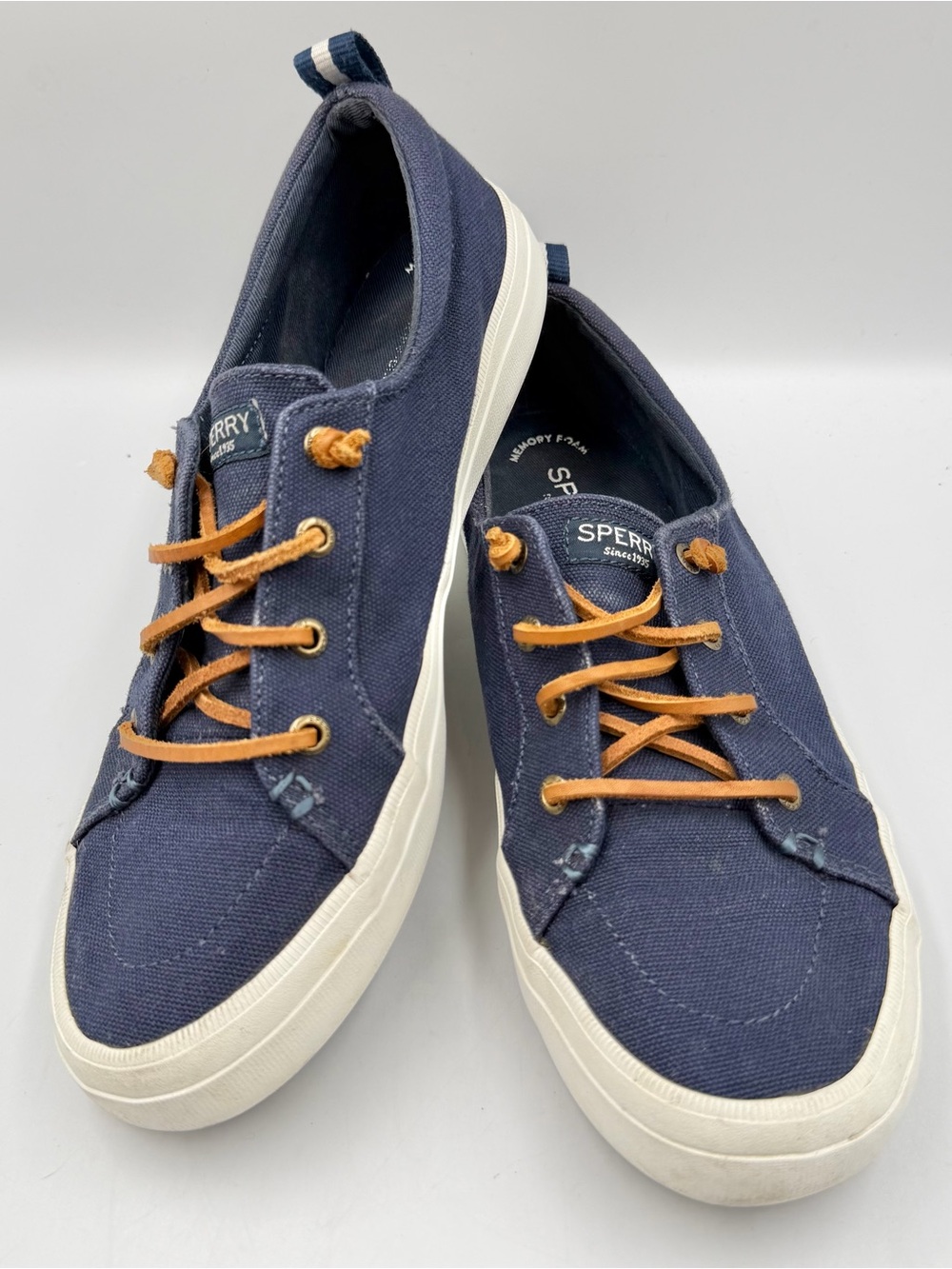 Sperry Navy Canvas Crest Vibe Womens 9 Leather Laces Memory Foam Cushioned